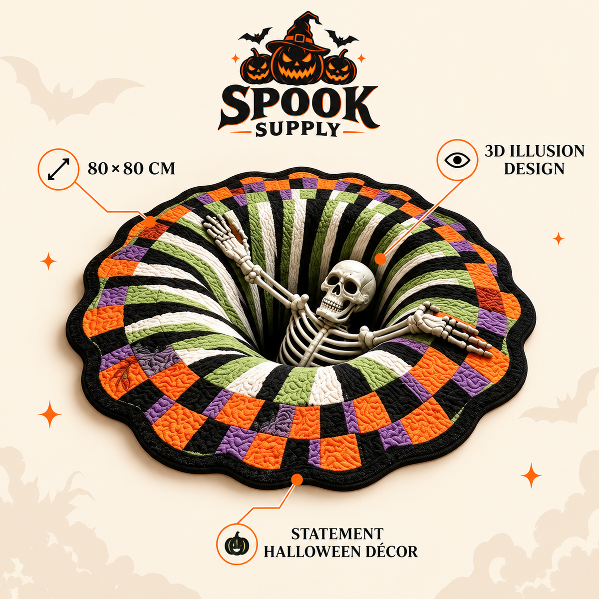 3D Skeleton Escape Halloween Rug